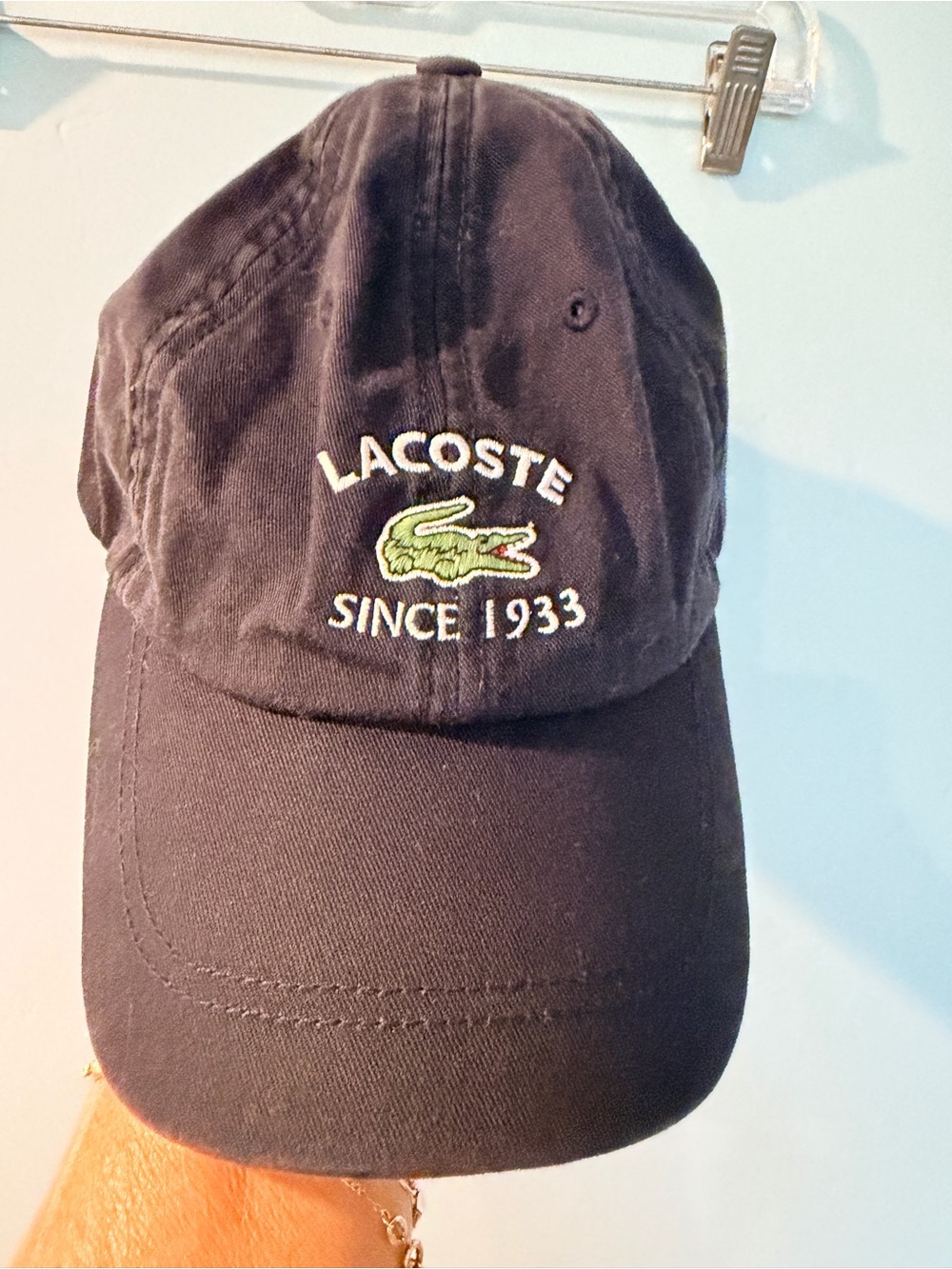 Lacoste Black Baseball Cap with Embroidered Crocodile
